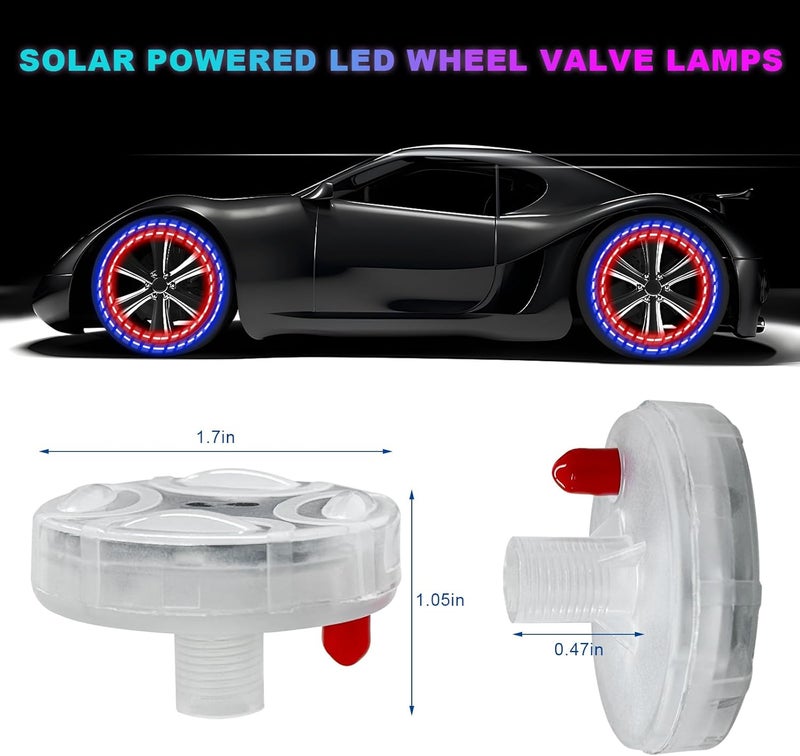 MTRPS 4PCS Car Tire Wheel Lights, Solar Energy Flashing LED Valve Cap Lamps with Motion Sensor, Waterproof Air Valve Hub Lamp Gas Nozzle Cap Light for Cars Trucks Motorcycles - Image 2